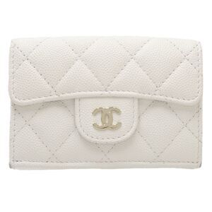 CHANEL White Caviar Leather Wallet